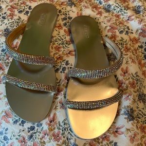 Never Worn, Guess flat rhinestone slides